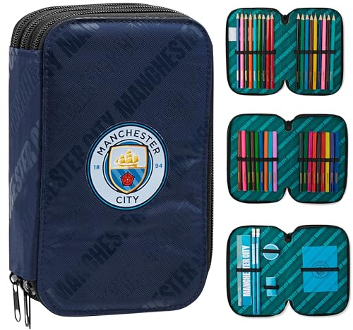 Manchester City FC Federmäppchen Jungen, Gefülltes Dreifach Mäppchen - Fussball Geschenke Jungen