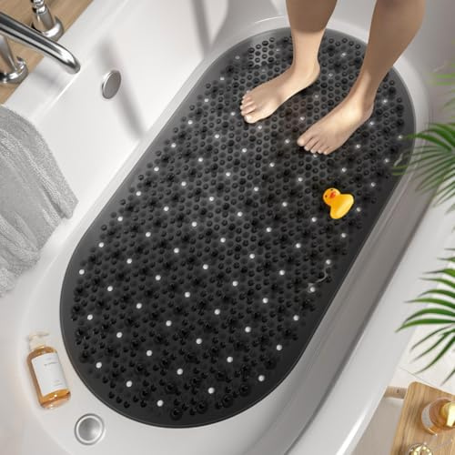 HITSLAM Oval Badewannenmatte rutschfest, 68 x 38 cm Antirutschmatte für Badewanne, Maschinenwaschbar Duschmatte rutschfest mit Saugnäpfen, BPA frei Badematte Schimmelresistent, Schwarz