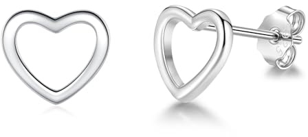 Loutade Damen 925 Sterling Silber Herz Ohrstecker - Hypoallergen Knorpel Schlafen Ohrringe, Flach Silber für Mädchen - Kommt in Schmuck Geschenk Box