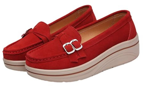 Zapatos Mujer Plataforma Negro Zapatos casuales de moda para mujer con tacones altos, zapatos sin cordones, zapatos casuales cómodos, mocasines O Zapatos de mujer 38, rojo, 41 EU