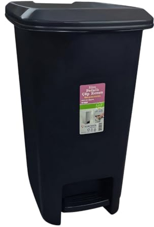 Optimal Products Plastic Square10,25 & 40L White & Grey Pedal Lid Bin Waste Garbage Indoor Outdoor Garden Kitchen Recycling DustBin (Black, 40L)