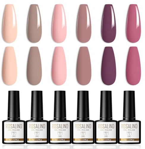 ROSALIND Gel Nagellack Nude Rosa Lila 6 Farben UV Gellack UV Lack Soak Off UV/LED Nail Polish Set Geeignet für Heimnagel DIY, Nagelstudio