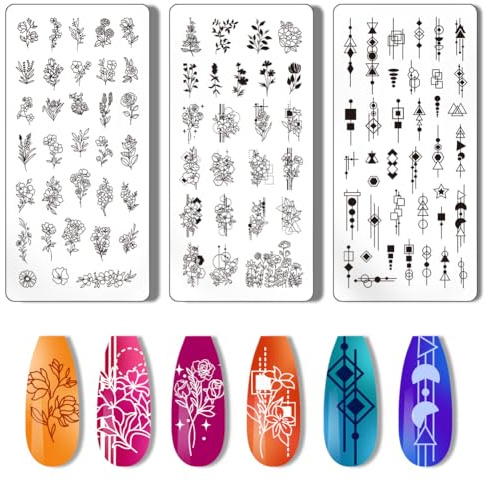 PH PandaHall 3 piezas Placa de Estampado de Uñas Planta Estampador de Uñas Flor Plantillas de Arte de Uñas Plantilla de Impresión Punta Plantillas de Uñas Acero Inoxidable Placas de Imagen de Uñas