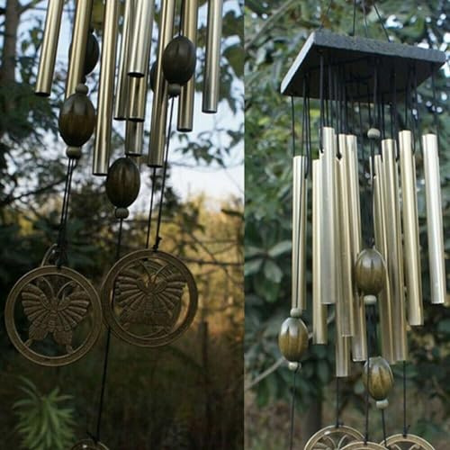 Windspiel für den Außenbereich mit Edelstahl-Schmetterling, 12 Röhren, Glocke für den Garten