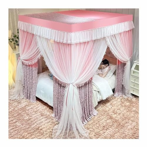 2-in-1-Doppelbett-Baldachin-Moskitonetz-Set für Mädchenzimmer, Schlafzimmerdekoration, Bettvorhänge für Einzel- und Doppelbetten (Größe: 180 x 200 cm/71 x 79 Zoll)