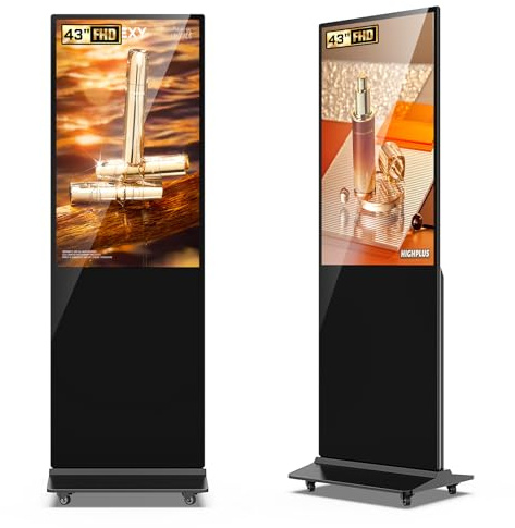 JASZDOT 43 Zoll 4K Digitaler Kundenstopper, LCD Digital Signage Werbedisplay mit Android OS, IPS Panel, Interaktiver Gehwegaufsteller für Geschäft & Schaufenster, Schwarz