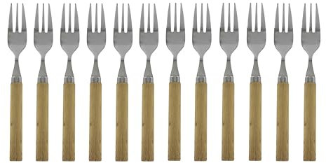 Lot de 12 fourchettes à dessert et fourchettes à gâteau en acier inoxydable et acrylique effet bois naturel vintage shabby nostalgie maison de campagne Chic Antique