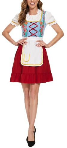 KBOPLEMQ Dirndl Damen Midi Oktoberfest Trachtenkleid Maid Outfits Damen Midi Trachtenkleid Elegant Sexy Dirndlkleid Mädchen Trachtenrock Trachtenmode Kleid Dirndlbluse für Oktoberfest Dirndl