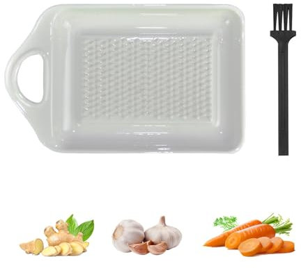Rallador de cerámica, rallador de cerámica con mini cepillo, plato de lijado con cepillo, rallador de jengibre, rallador de cerámica, liso y fácil de limpiar, adecuado para rallar ajo, jengibre, nuez