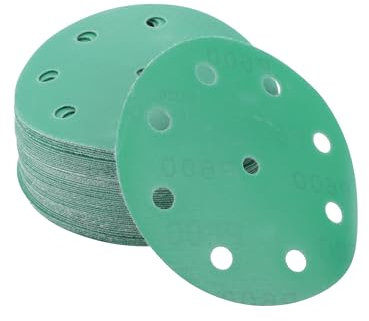 A ABSOPRO Dischi Abrasivi 5 Pollici 9 Fori 600 Grana Carta Vetrata Gancio e Anello in Ossido di Alluminio Verde 50pz