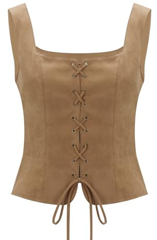 NUWIND Vintage Bustier Floral Corset à Lacets Haut Ren Faire Médiéval Gilet Ceinture Victorien Laçage Corsage Costume Renaissance Femme Pirate (Marron, S)