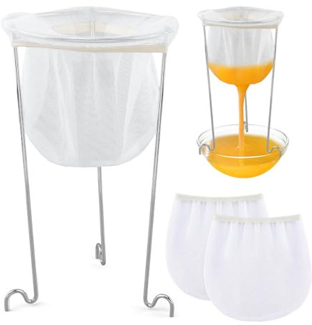 Jelly Strainer Stand with 3 Reusable Strainer Bags, Stable Stainless Steel Sieve Stand Reusable Food Jelly Filter Bags for Straining Juice Yogurt Cheese Broth Nut Milk