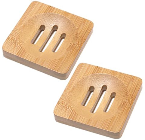 Jabonera de bambú, bandeja cuadrada antideslizante para jabón natural con autodrenante para baño y ducha (2)