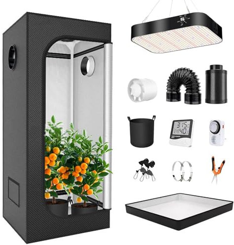 Grow Tent Kit, with 200W Dimmable LED Grow Lights for Plants, 600D Oxford Cloth, 4 Carbon Filter Kit, Indoor Grow Tent Kit, for Indoor Plant, 40 * 40 * 120cm/15.7 * 15.7 * 47.2in