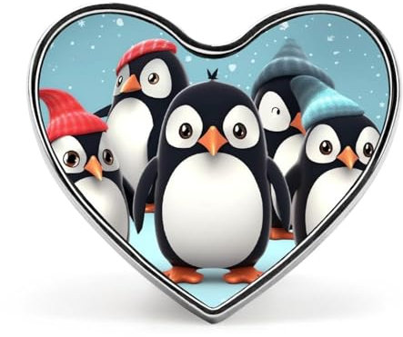 Herz-Anstecknadeln, Metallherz, süße Pinguine, bedruckte Brosche, Anstecker für Rucksäcke oder Revers, Valentinstags-Anstecknadel, Herz-Anstecknadeln