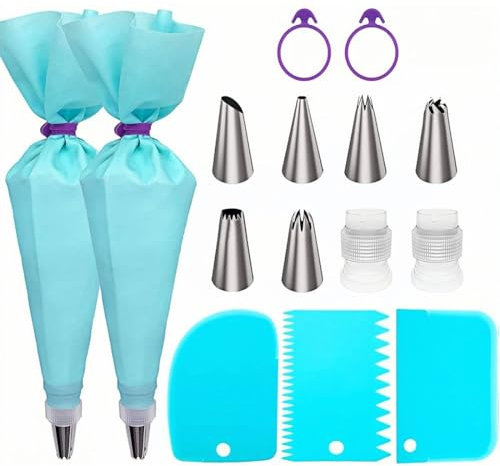 COYUN 15 Set Pâtisserie Lavable et Réutillisables, Poche a Douille Patisserie, Avec Douille, poche a douille, Grattoirs pour la pâtisserie, Accessoire Patisserie, Ustensiles à Pâtisserie, Idée Cadeau