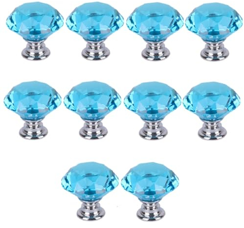 ZPECIAL 10 maniglie e pomelli per mobili, cassetti, armadi, armadi, porte, in cristallo, per armadietti, cassetti, porte, maniglie in vetro (blu acqua, 25 mm)