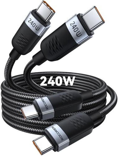 Rocoren 240W USB C a USB C Cable [2 unidades, 2 m] Cable de carga rápida USBC PD, cable trenzado de nailon para iPhone 16, 15 Pro Max Galaxy S25, S24 S23 Ultra Pixel 7 i/Pad Pro MacBook