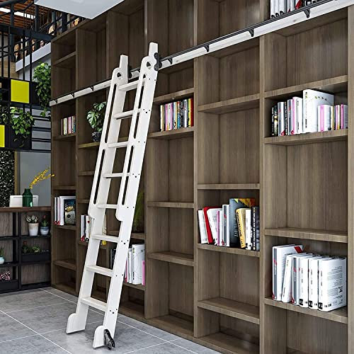 GLFNB Rollleiter-Hardware - Bibliotheks-Schiebeleiter-Hardware-Kit, mit Bodenrollen, Schiebetür-Kit für Scheunen, für Dachboden/Zuhause/Innenbereich/Buchhandlung, runde Rohr-Mobilschiene, 200 cm (