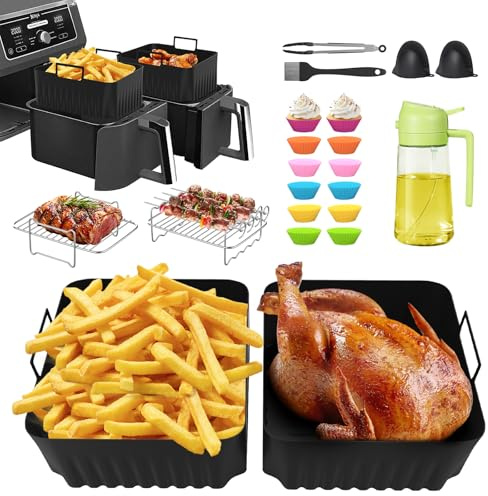 Verdenu 20 Pcs Air Fryer Accessories for Ninja Foodi Dual Zone AF300UK/AF400UK, 7.6L-9.5L Ninja Airfryer Accessories with Oil Sprayer, Air Fryer Silicone Liner
