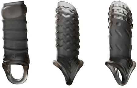 Kutocesy Set De 3 Fundas Para Pene Con Anillo, Extensor De Pene En TPE Reutilizable, Juguetes Sexuales Para Hombres Y Parejas (Black)
