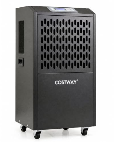 COSTWAY 120L/Day Commercial Dehumidifier with Drain Hose, 500㎡ Coverage | Industrial Air Dehumidifiers Building Dryer, 24H Timer, Auto Defrost, Memory Starting, Wheels & Handle for Basement, Garage