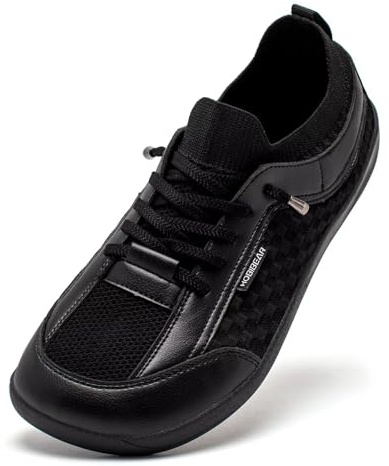 HOBIBEAR Chaussures pieds nus pour femmes et hommes - Bout large - Drop zéro - Baskets de marche à enfiler, tout noir, 37 EU