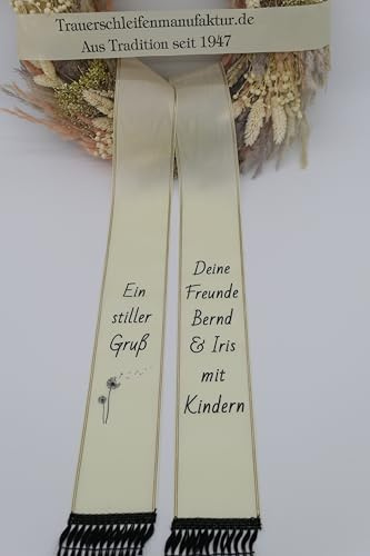 Moiré Trauerschelife, Schleife für Trauerkranz Trauergesteck, Grabschleife bedruckt verschiedene Farben und Breiten (Natur, 10 cm für ein Gesteck oder kl. Kranz)