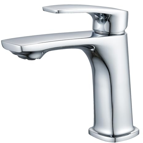 BELZ Basin Mixer Tap, Curved Design Single Lever Bathroom Tap, Chrome | Solid Brass, Easy DIY Install with Full Fittings, Leak-Proof Ceramic Cartridge, Anti-Splash Aerator, Rust-Resistant Finish
