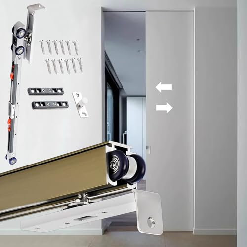 Kit per porta scorrevole con chiusura ammortizzata, 3 m, con rullo e viti, per armadio, camera da letto e patio, finitura champagne