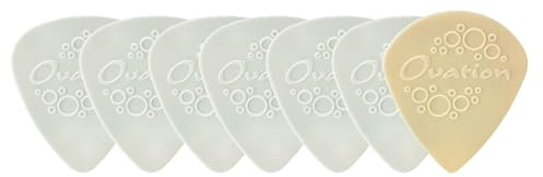 OVATION Diamond Picks Nylon Standard 351 Médiators - Super Grip - Pointe ronde - Set de 7 (6+1 pièce gratuite) - 0,38 mm - blanc pur - blanc - Fabriqué en République tchèque