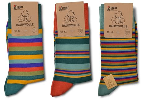 Herren Socken aus hochwertiger Baumwolle – 3 Paar bunte Ringelsocken – atmungsaktiv, antibakteriell, extra weich & bequem,optimale Passform (DE/NL/SE/PL, Numerisch, 43, 46, Regular, Regular, bunt)