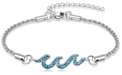YAFEINI Bracelet vagues en argent sterling 925 Bracelet vagues Océan Opal/Turquoise Bijoux Cadeaux de plage pour femmes, Argent sterling
