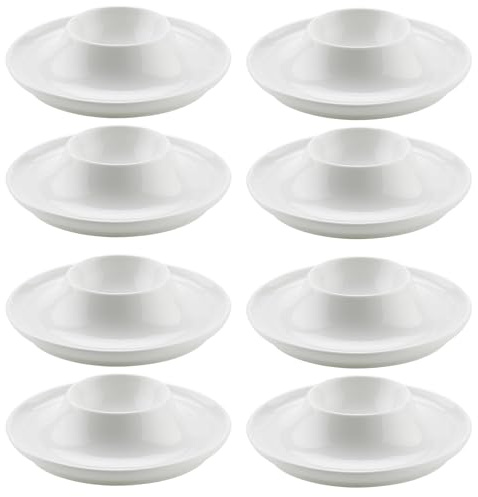 Egg Cups, 8 Pcs Boiled Egg Holder Set, White Plastic Egg Stand Plates for Breakfast, Camping, and Picnic, Dishwasher Safe