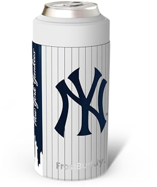 Frost Buddy MLB Universal Buddy - Fits All - Stainless Steel Can Cooler for 12 oz & 16 oz Regular or Slim Cans & Bottles - Stainless Steel, New York Pinstripe