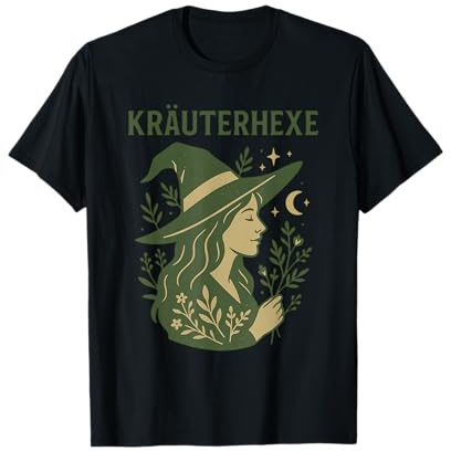 Kräuterhexe – Vintage Naturhexe mit Kräutern, Mond & Sternen T-Shirt