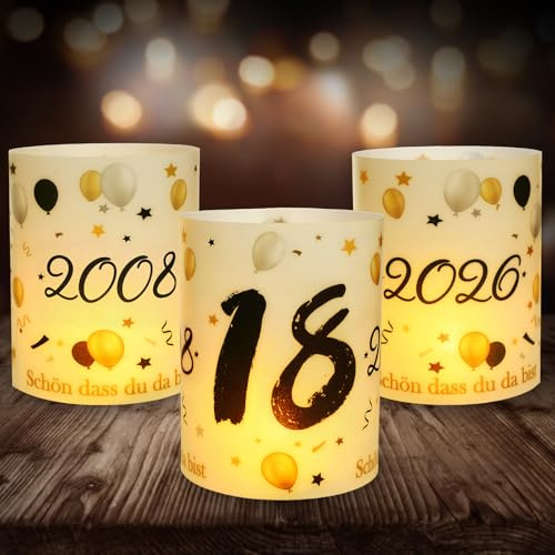 12 Windlicht Tischdeko 18 Geburtstag, Seutgjie 18. Geburtstag Deko Mädchen Junge 2008-2026 Schwarz Gold für Teelichter oder Kerzen