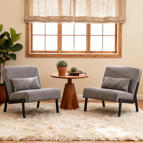 Mingone 2er Set Loungesessel Polsterstuhl Sessel Taupe | 1 Sitzer Polstersofa | Leinen Stoff mit Schwarz Metallbeine | für Wohnzimmer Schlafzimmer | bis 120kg