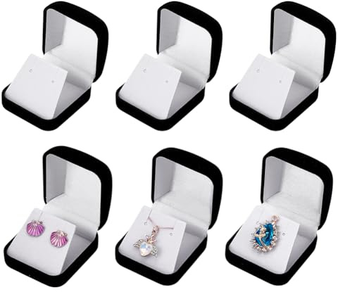 PH PandaHall 6pcs Noire Velours Boucle D'oreille Boîte de Rangement, Coffrets Cadeaux à Bijoux Boîte à Bijoux pour Clous D'oreilles, Colliers Cadeaux, Breloques Saint Valentin, 5.8x5.2x3.5cm