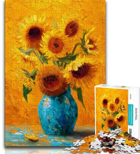 Puzzles Tournesols dans Un Vase pour Adultes 1000 Puzzles, Jeu Stimulant et Jeu Familial avec des pièces entièrement emboîtables de Formes aléatoires 38x26cm