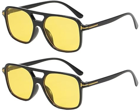 Aifrymne 2PCS Night Vision Pro Yellow Tinted Glasses, Anti-Glare Polycarbonate Lenses with Dual Anti-Reflective Coating, TR90 Frame for Night Driving and Digital Eye Protection