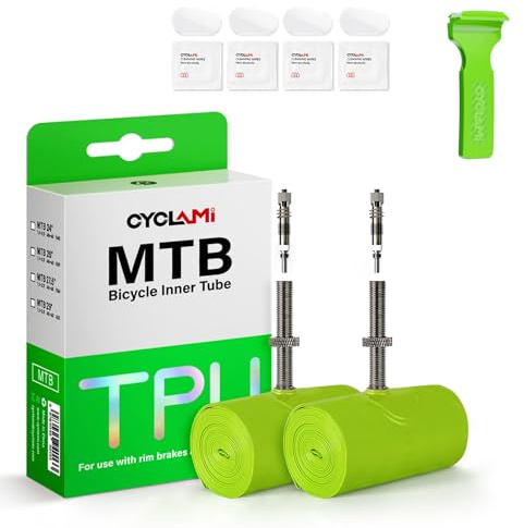 CYCLAMI MTB Camera d'Aria TPU Bici da Corsa 65g Ultraleggera Bicicletta 29'', 27.5 ''e 26'' ×1.9-2.5 Metallo rimovibil Valvola Presta 45mm per Mountain Bike (2P-MTB26 X 1.9-2.5 (valvola da 45 mm))