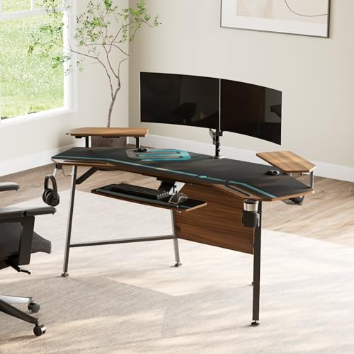 EUREKA ERGONOMIC 72 Gaming Desk W Keyboard Tray, Wing-Shaped Music Studio Desk, Walnut Wood V0 Version