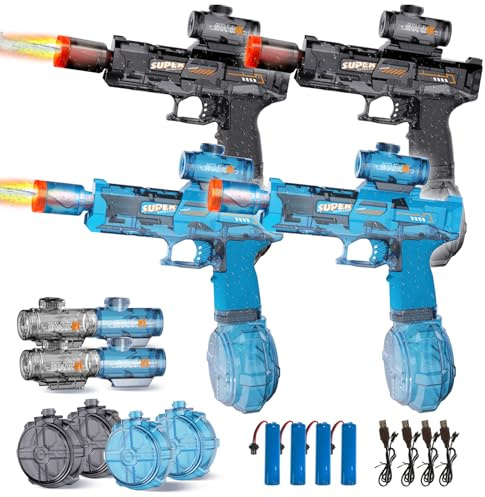 4PCS Pistola ad Acqua Elettrica, Fucile ad Acqua con Fiamma LED, Gittata 8-10M, Ricaricabile Pistole ad Acqua Automatica per Bambini,Piscina, Spiaggia e Giardino, Giocattolo Regalo di Compleanno
