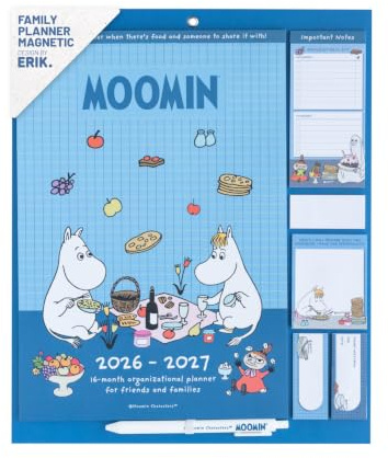 Moomin Calendario familiar 2027 - Calendario nevera 2027 | Planificador mensual para Cocina, Incluye IMAN, Con Pegatinas, Lista de la compra y Notas Adhesivas [De Sep.2026 a Dic. 2027]