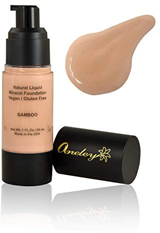 liquid mineral foundation organic natural vegan cruelty free chemical free full coverage aloe base highly pigmented lightweight formula acts as a moisturizer, sunblock and skin care (Bamboo)