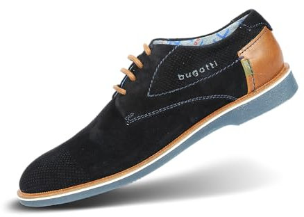 bugatti Modischer Suede Halbschuh Lace-up aus Obermaterial echt Nubuk und Glattleder, Dark Blue, 45 EU