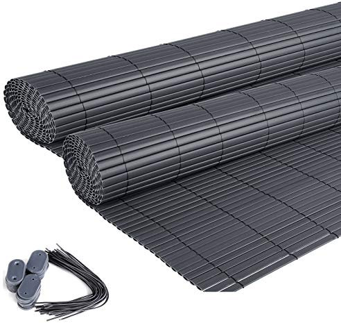 EUGAD 2X PVC Sichtschutzmatte Grau Sichtschutz Windschutz Sichtschutzzaun Balkon & Terrasse Gartenzaun 100x400cm