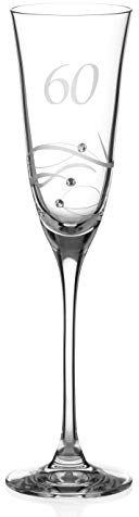 DIAMANTE Swarovski 60th Birthday Champagne Glass – Single Crystal Champagne Flute with a Hand Etched “60” - Embellished with Swarovski Crystals