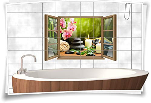 Medianlux Wand-Tattoo Wand-Bild Fenster SPA Wellness Kerzen Steine Orchideen Blätter Deko Wohnzimmer Küche Aufkleber Folie Digitaldruck, 120x78cm, 15x20cm (BxH) wb22fb71-110122